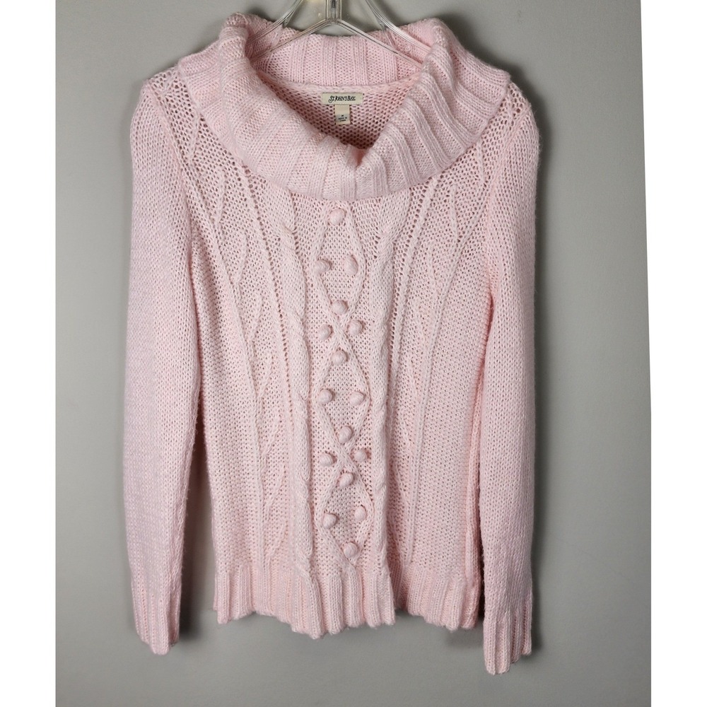 St. John's Bay Pink Cable Knit Sweater Womens M Soft Feminine Preppy Festival